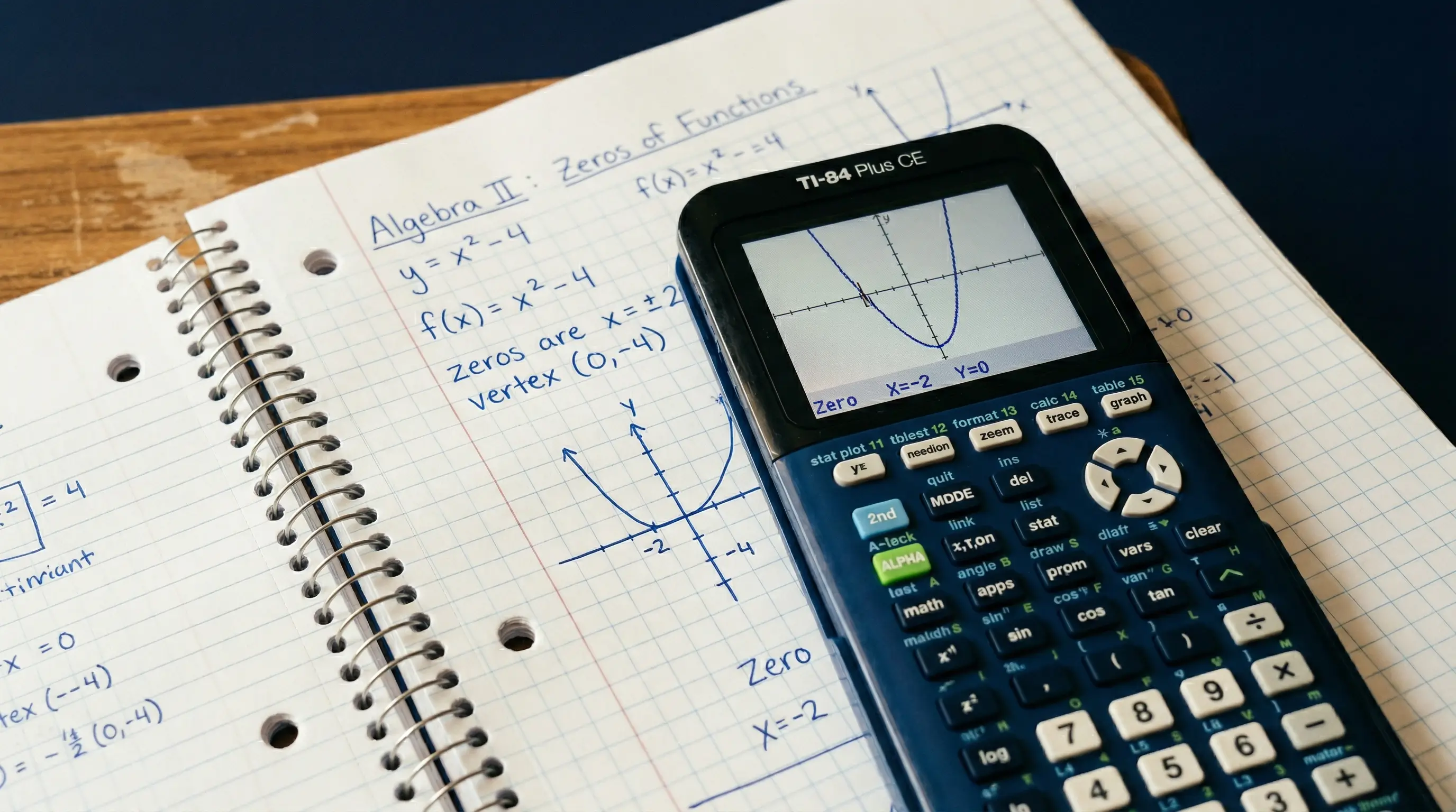 TI-84 calculator screen showing zeros feature finding x-intercept of a function