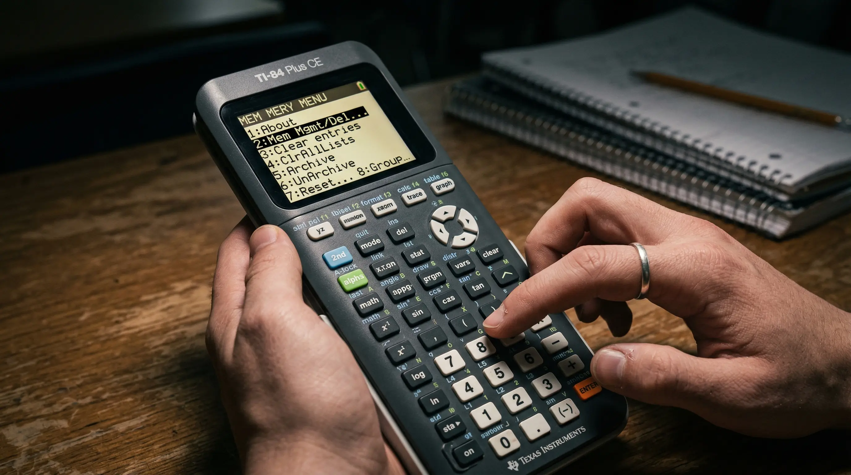 TI-84 calculator reset menu on screen