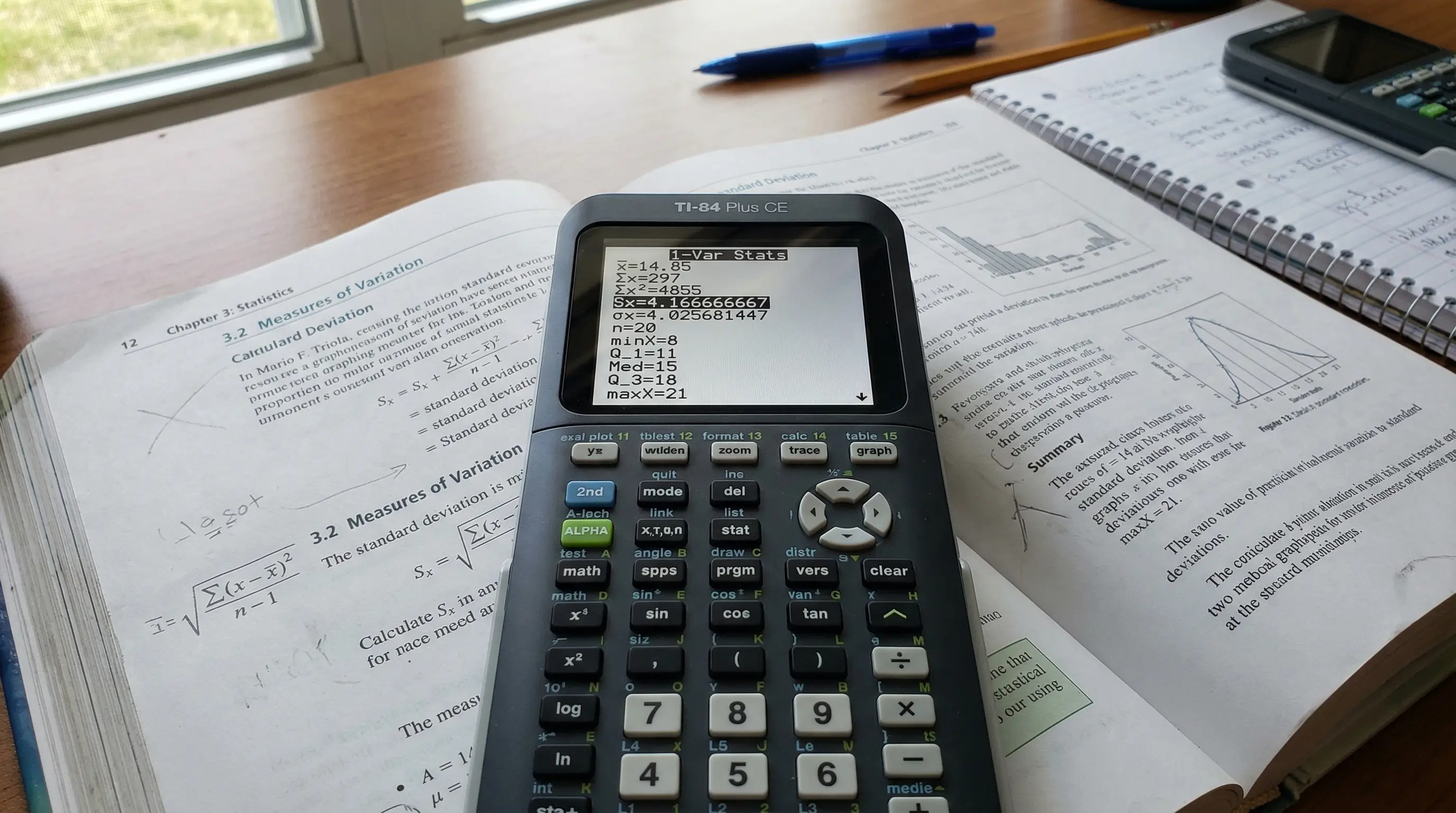 TI-84 showing standard deviation stats results